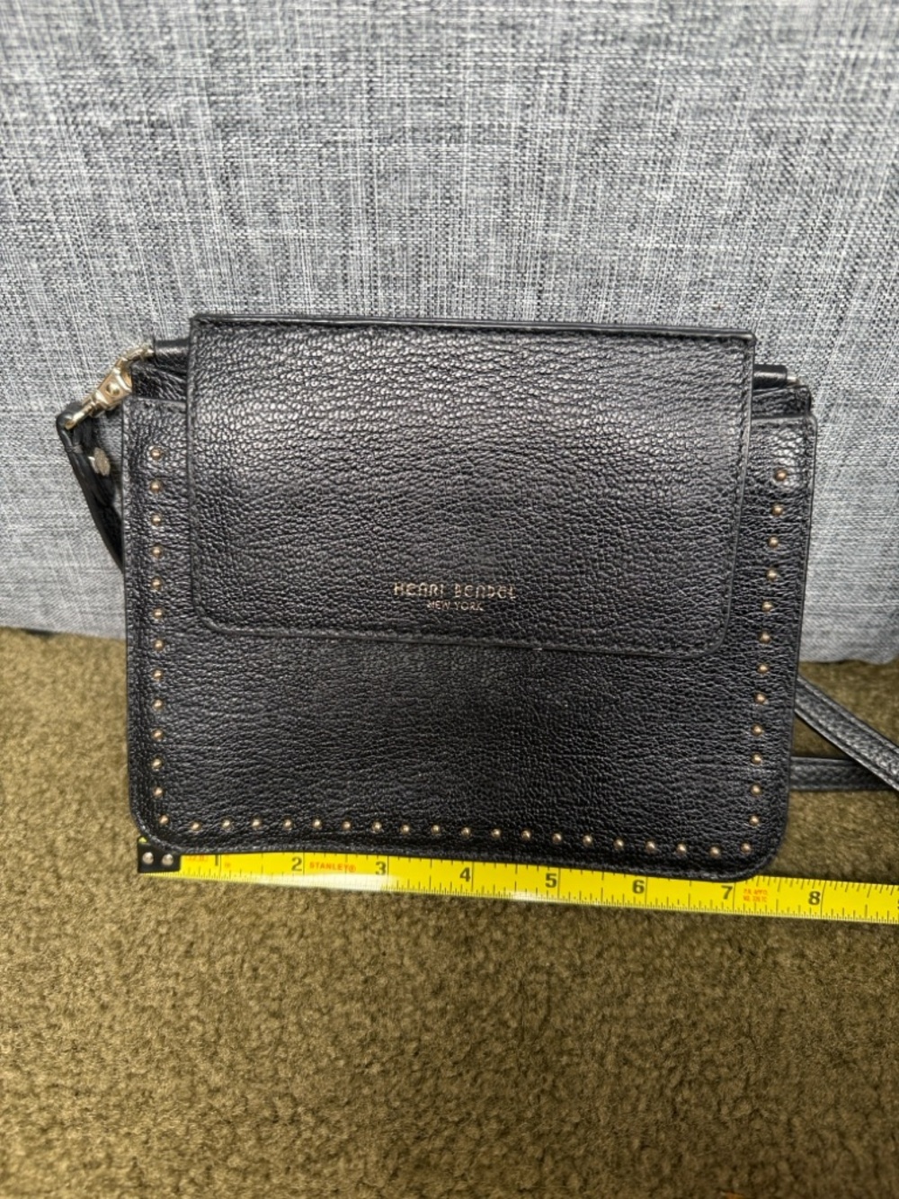 henri bendel Black Leather Studded Crossbody Bag